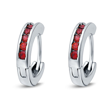Eternity Huggie Hoop Earrings Channel Round Simulated Garnet CZ 925 Sterling Silver